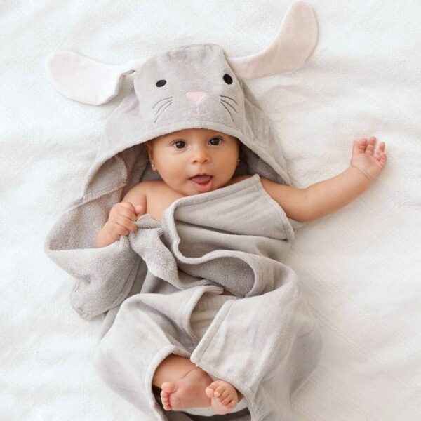 Elegant Baby Gray Bunny Hooded Towel For Babies