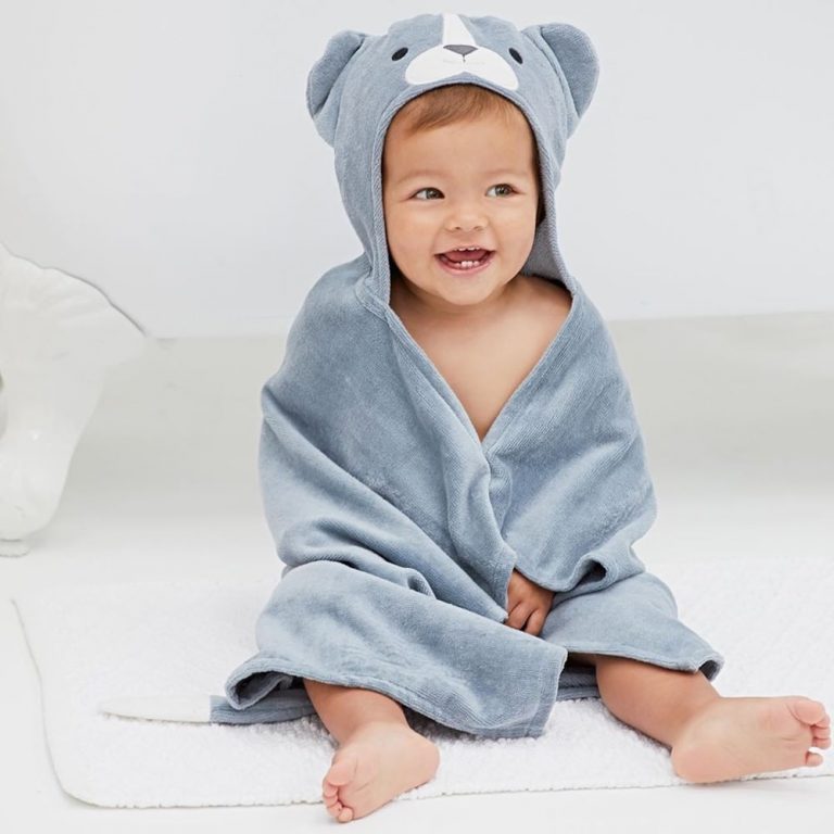 Elegant Baby Gray Puppy Hooded Towel Stitch Sensations