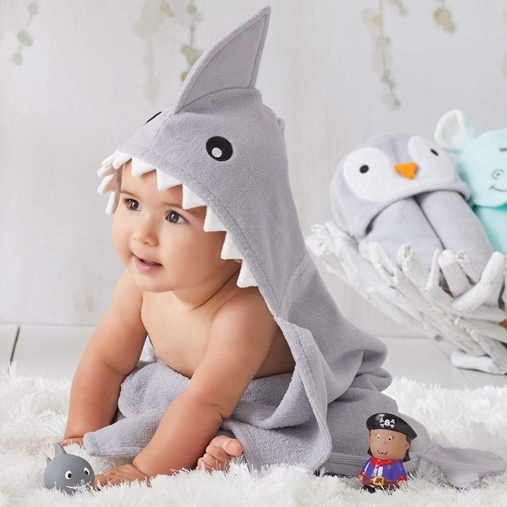 Elegant Baby Gray Shark Hooded Towel Stitch Sensations