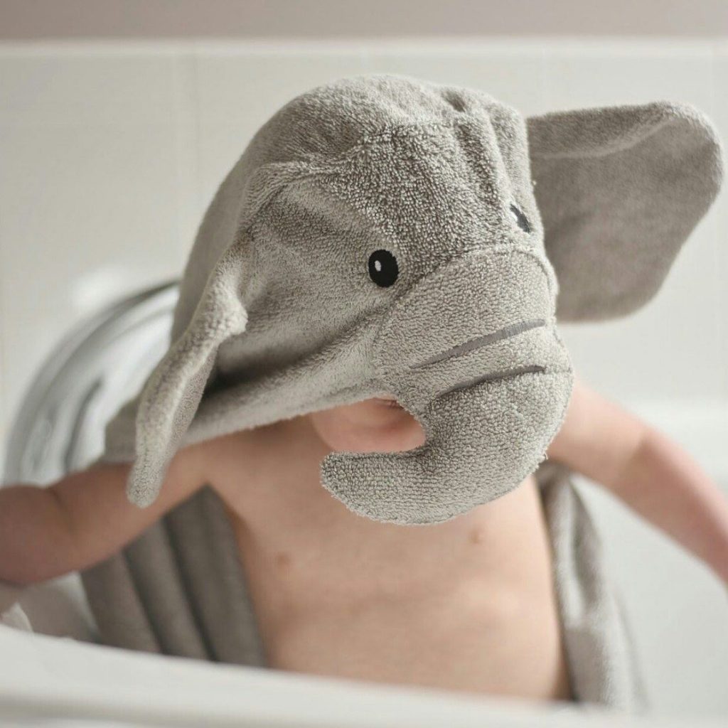 Elegant Baby Gray Elephant Hooded Towel Stitch Sensations
