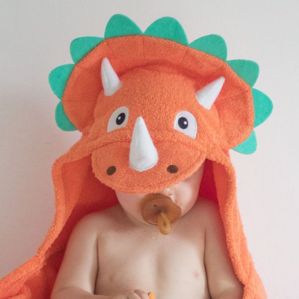 The Yikes Twins triceratops hooded towel makes a great gift for the dinosaur lover