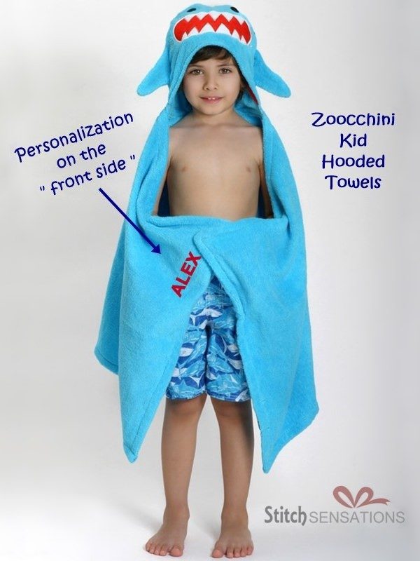 Personalized Zoocchini Shark Hooded Towel With Sample Embroidery